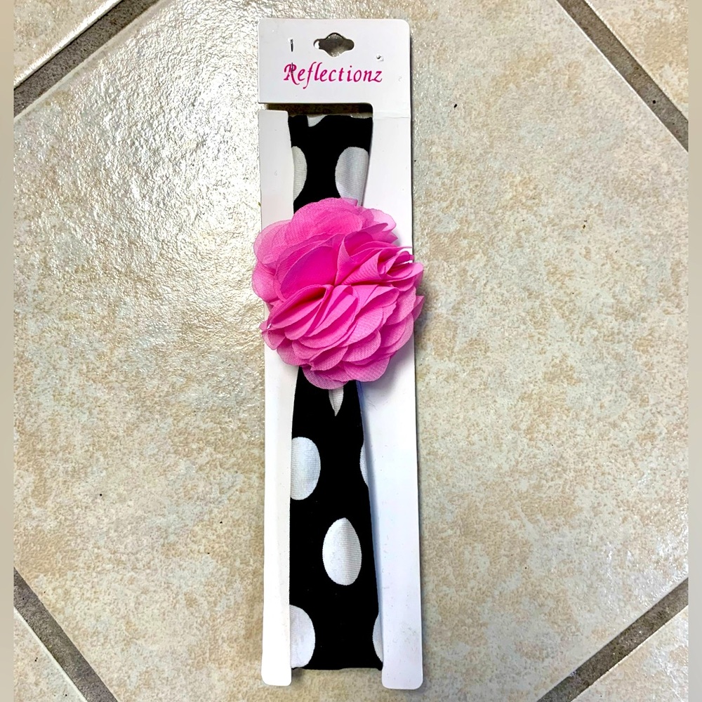 Thick Black White & Pink Polka Dot Headband New in Pkg